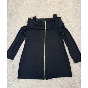 Chicos Travelers Black Slinky Off The Shoulder Zip Up Top Small Size 0